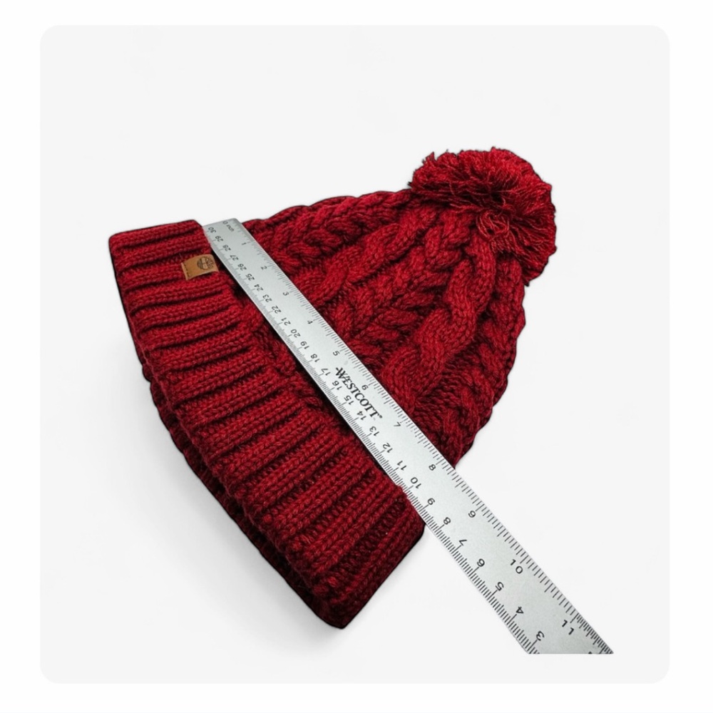 ★ Timberland Winter Woods Cable Beanie with Pom Pom - Burgundy ★ - Picture 12 of 17